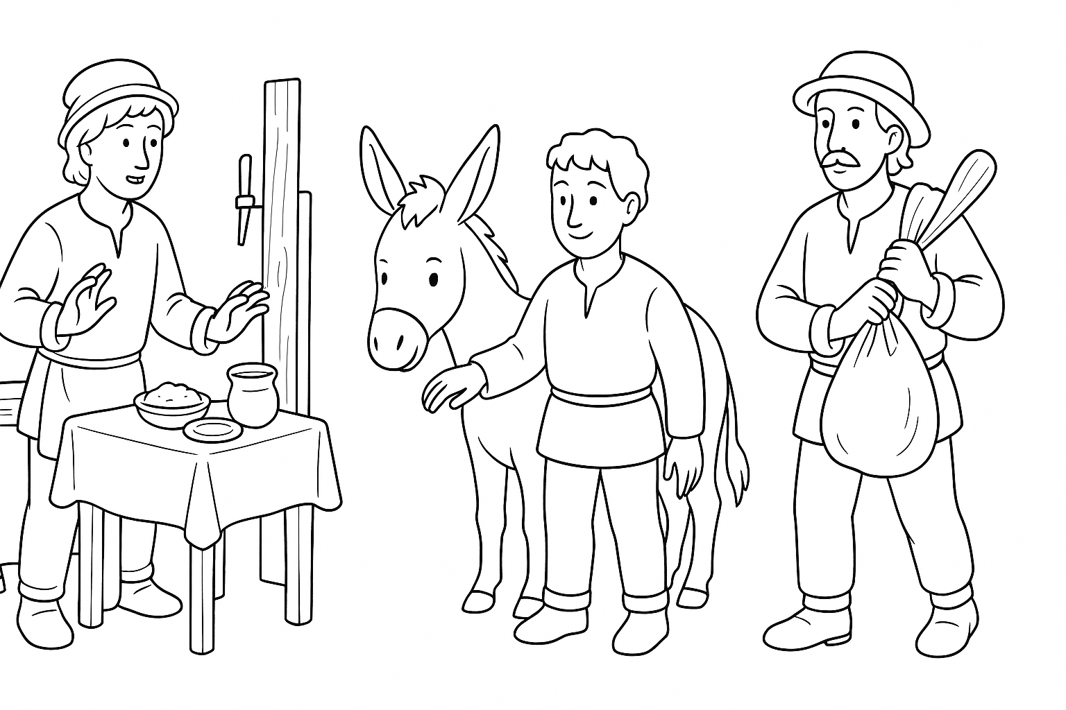 Página para colorear La mesa, el asno y el bastón – gratis