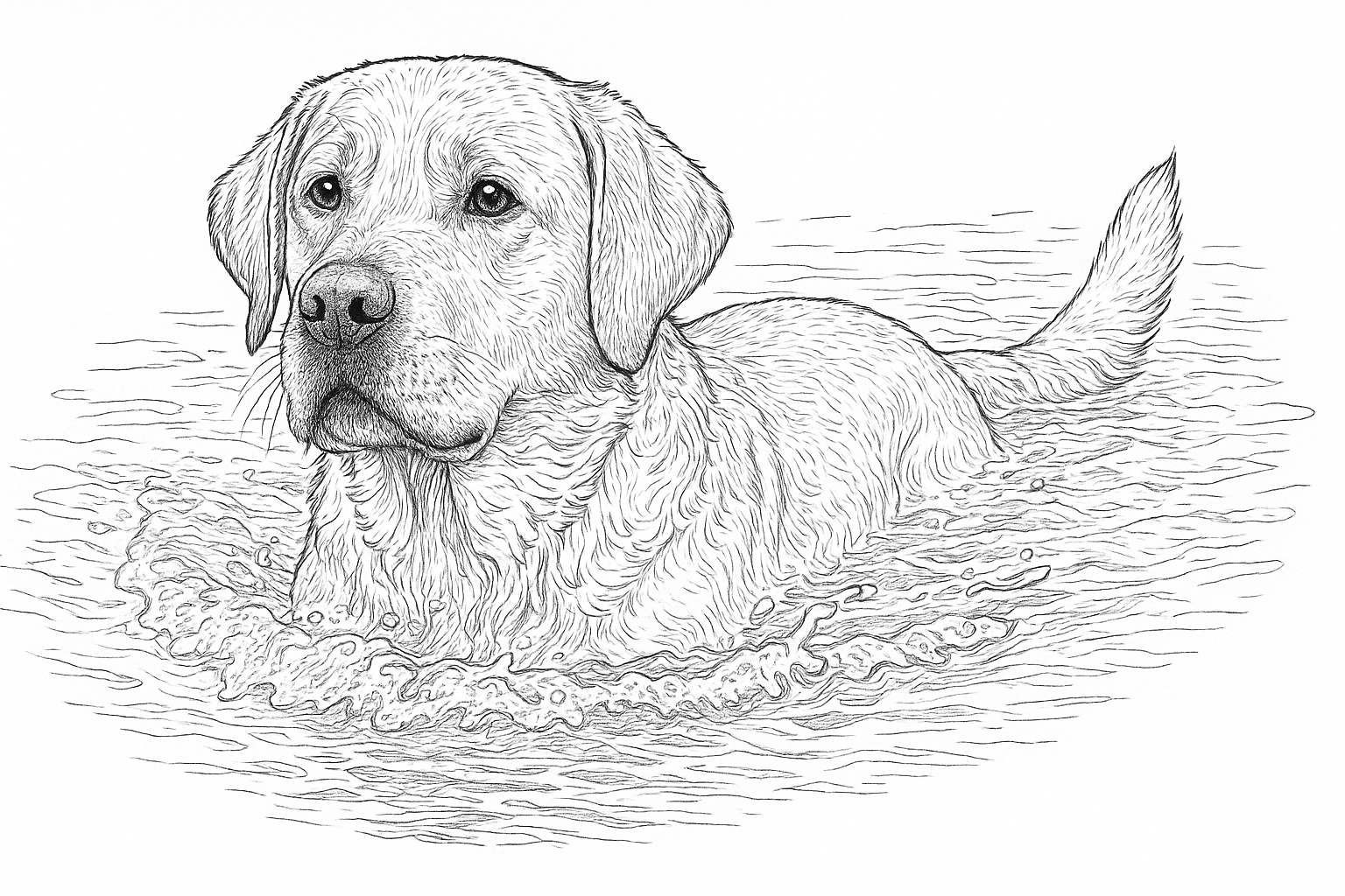 Página para colorear Labrador Retriever – escena en el agua