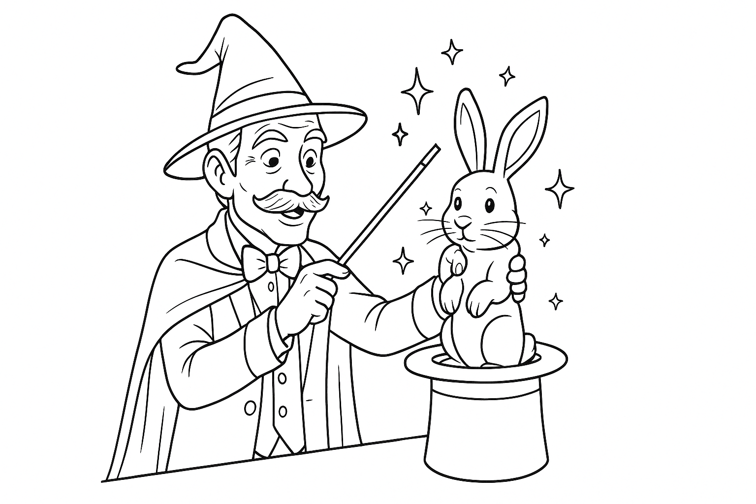 Página para colorear Mago con conejo: Plantilla gratuita A4