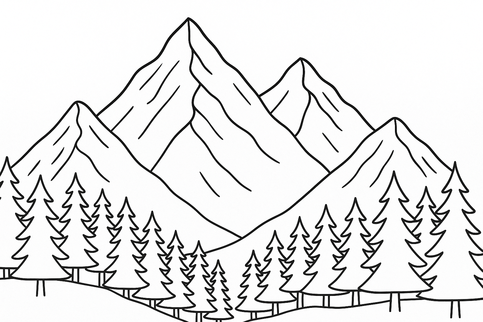 Página para colorear Montañas con abetos – Plantilla gratuita para imprimir