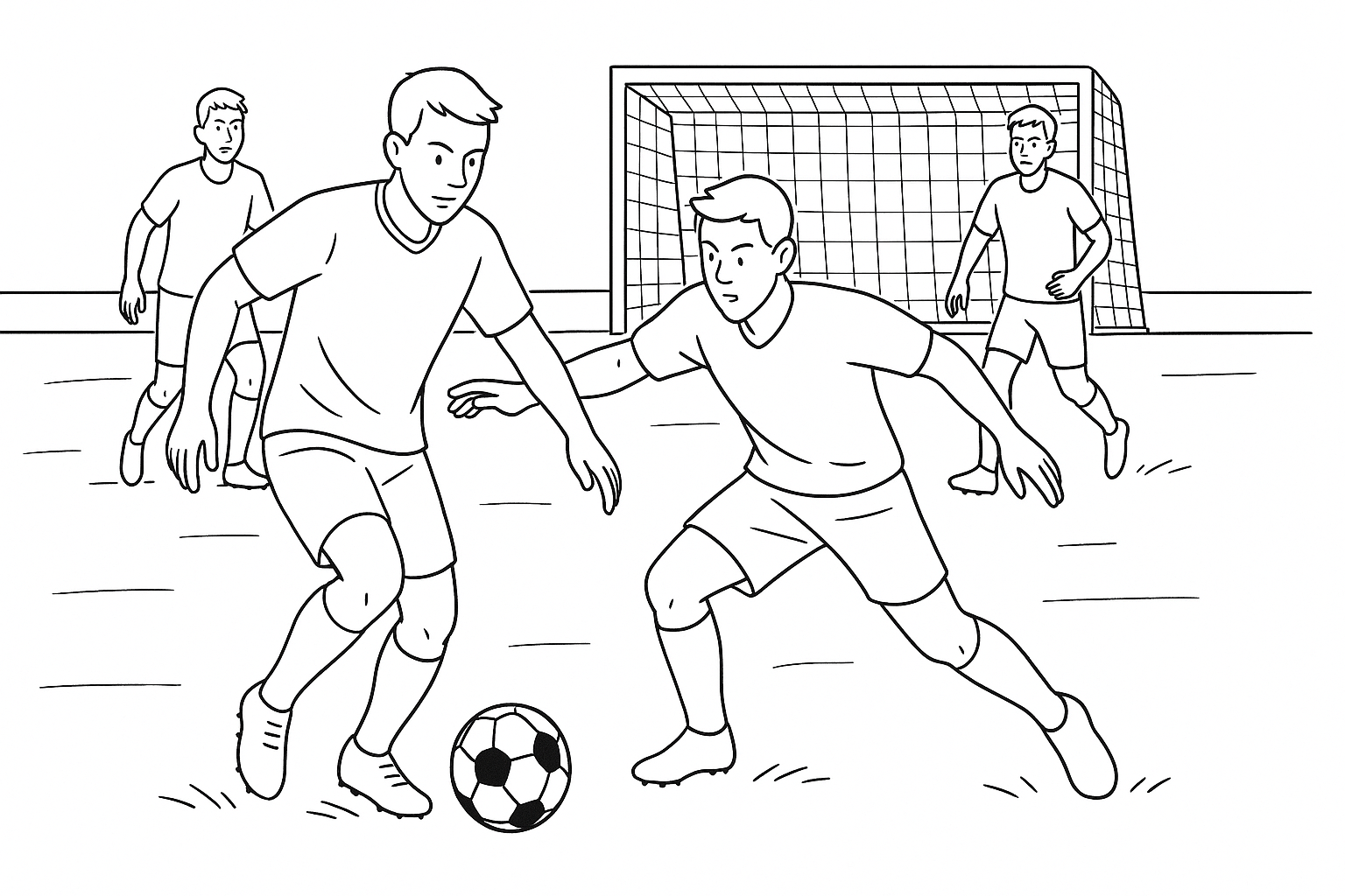 Página para colorear partido de fútbol – PDF A4 gratis