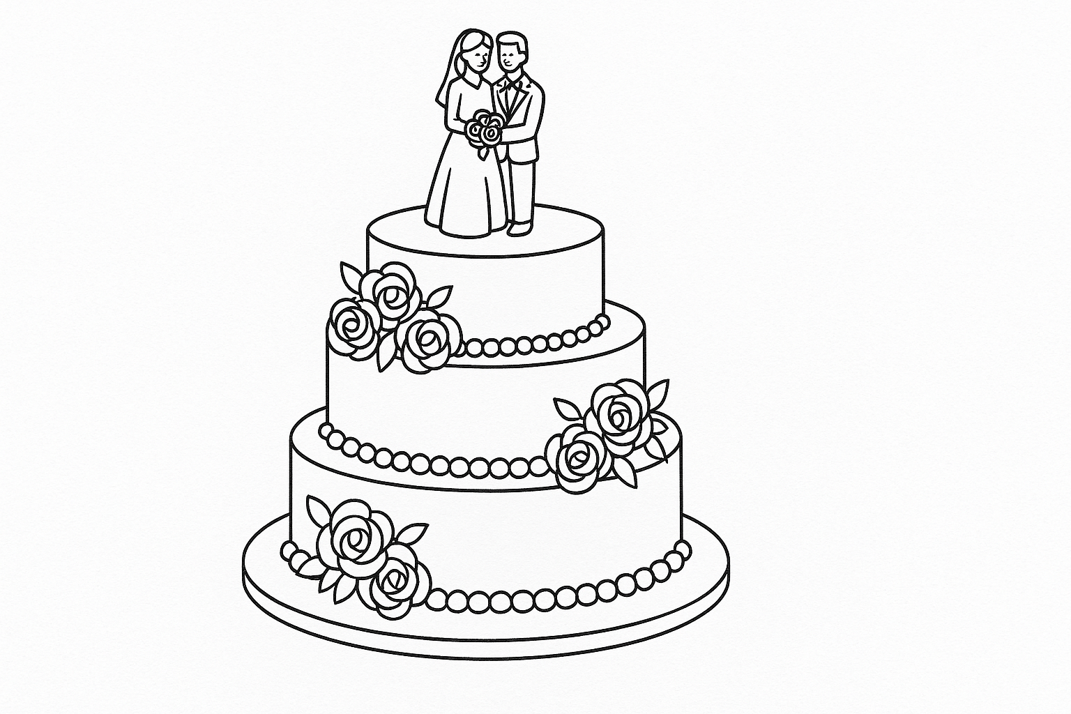 Página para colorear pastel de boda – plantilla gratuita