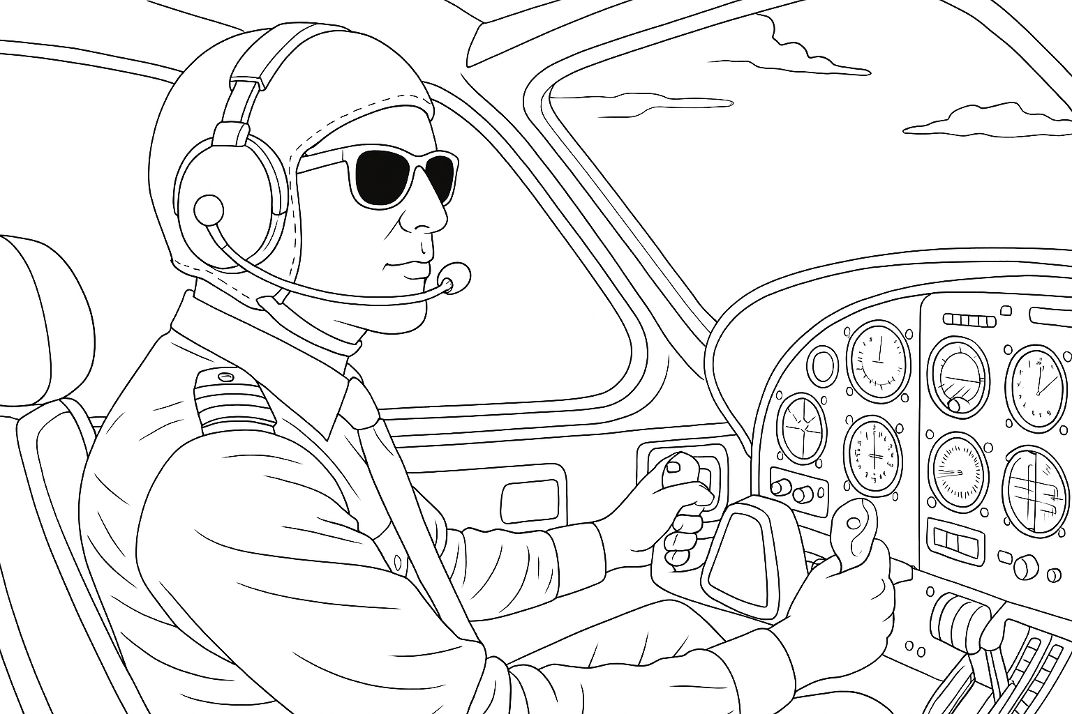 Página para Colorear Piloto en la Cabina – PDF gratuito para imprimir