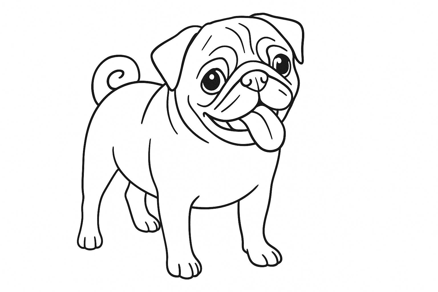 Página para colorear pug gratis – plantilla PDF para niños