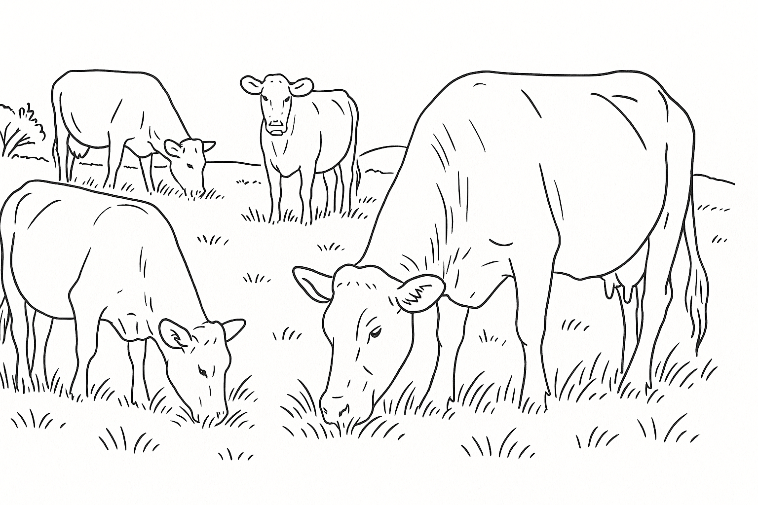 Página para colorear vacas en el prado – PDF para niños