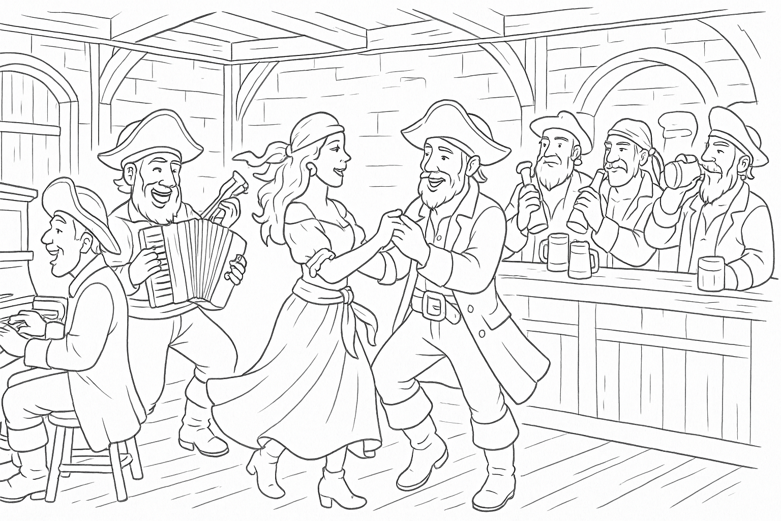 Piratas en la taberna – para colorear gratis