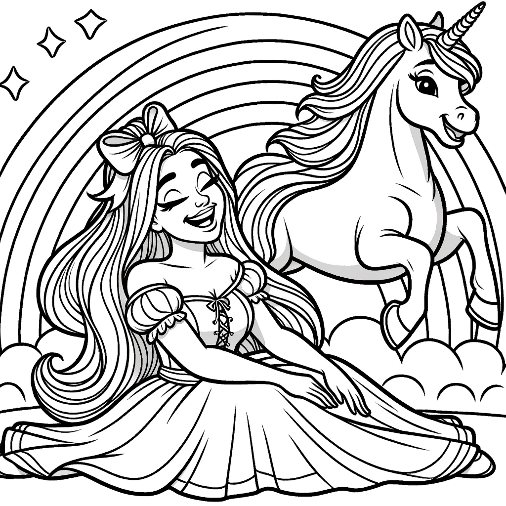Princesa y Unicornio bajo el arcoíris