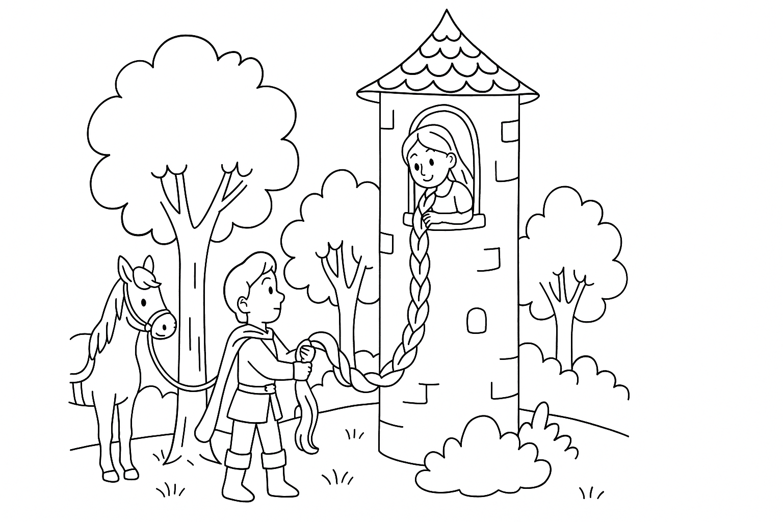 Rapunzel en la torre – lámina para colorear gratis