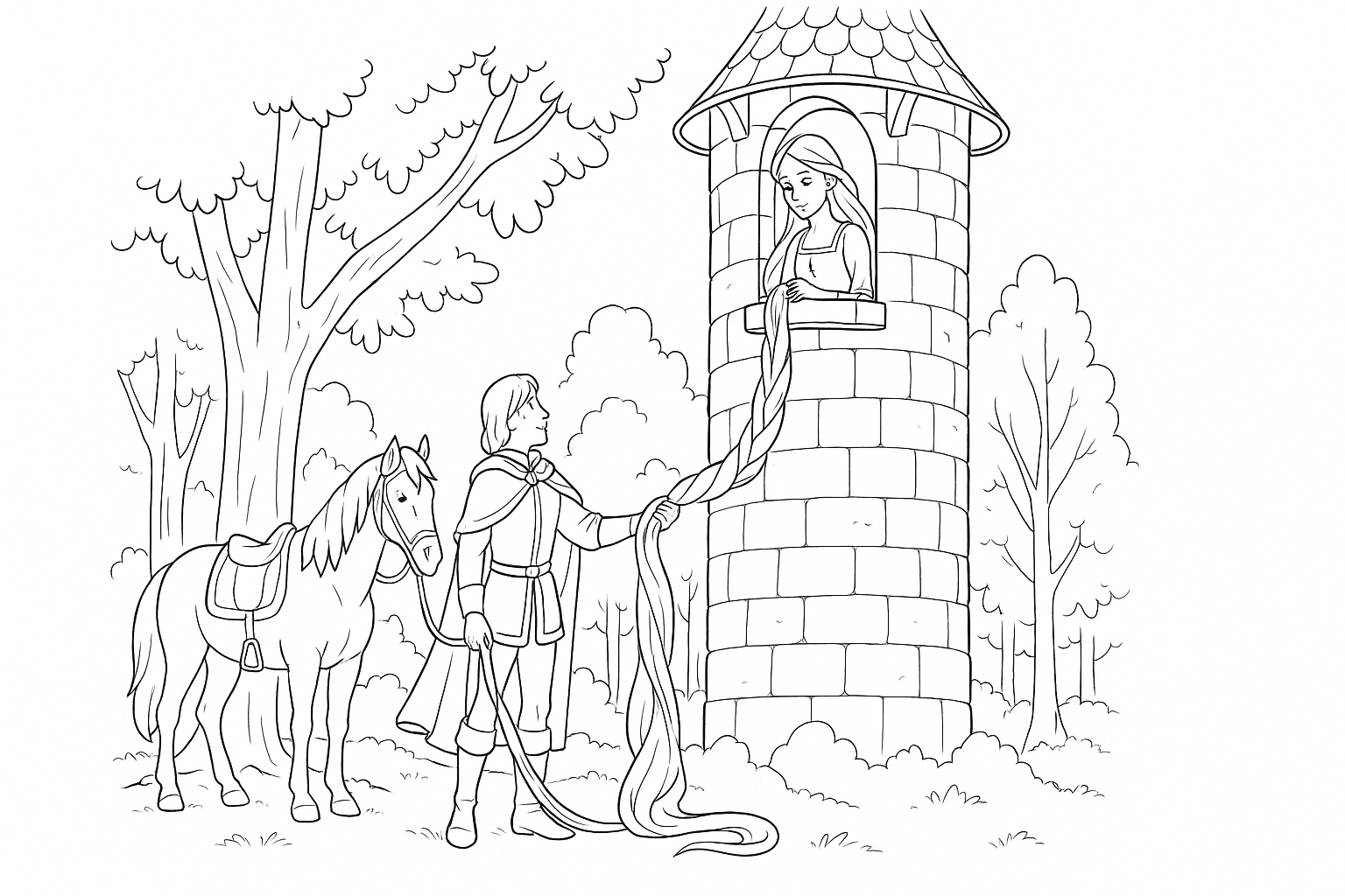 Rapunzel en la torre: lámina PDF para imprimir