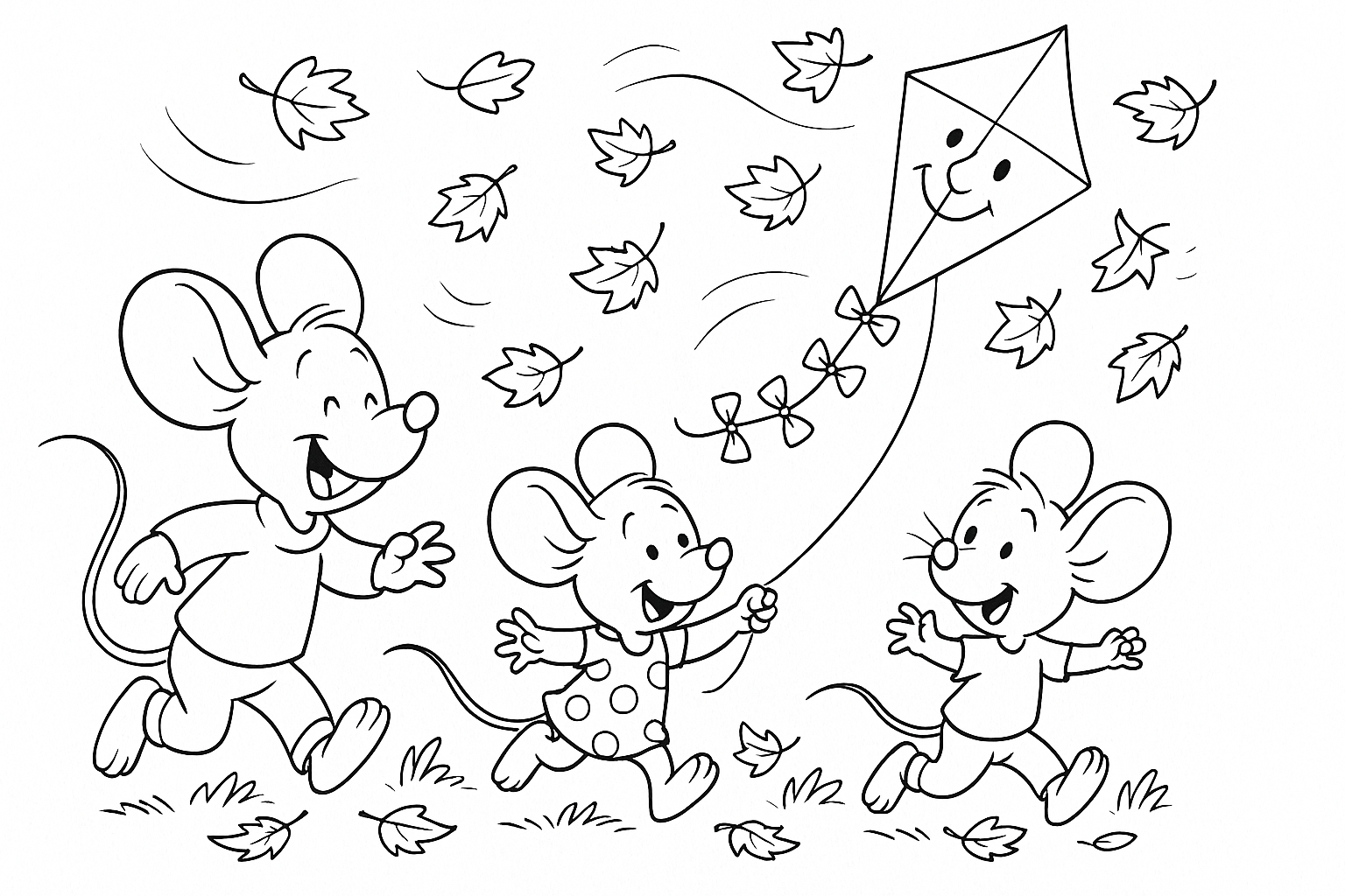 Ratones y cometas – página para colorear para imprimir ya