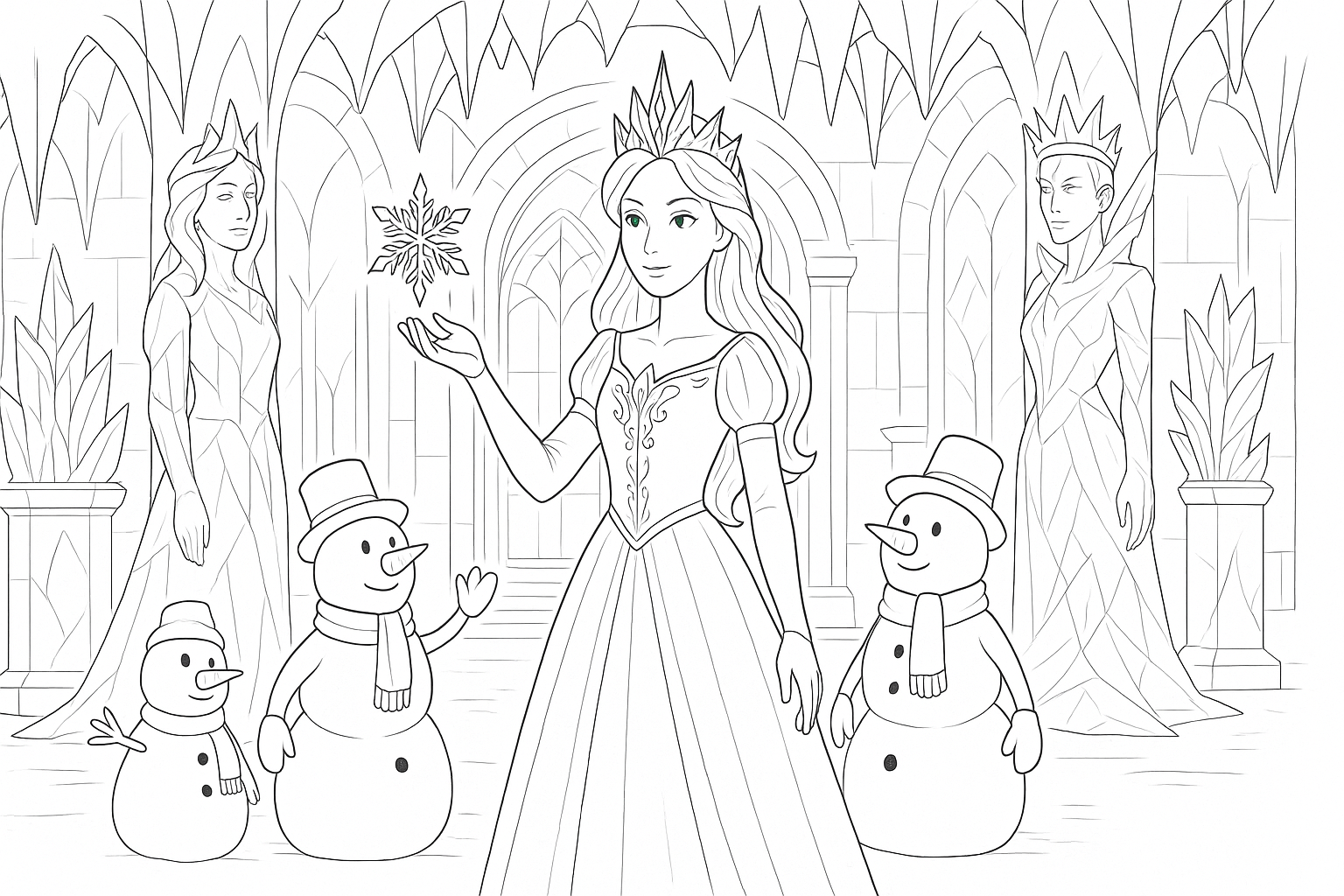 Reina de las Nieves – lámina para colorear mágica para niños