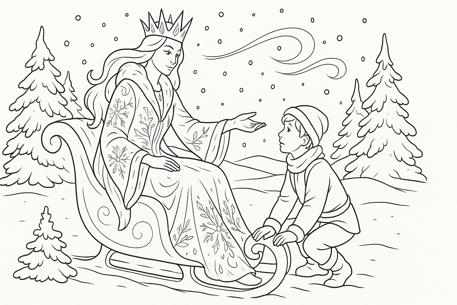 Reina de las Nieves para colorear – plantilla gratis
