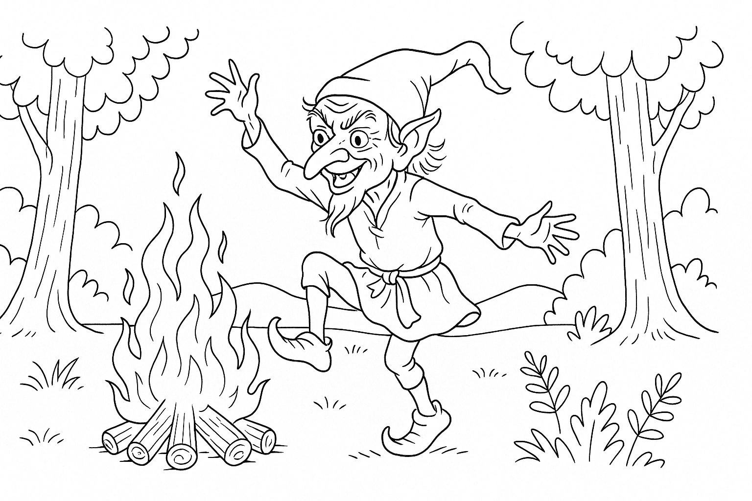 Rumpelstiltskin junto a la hoguera – para colorear