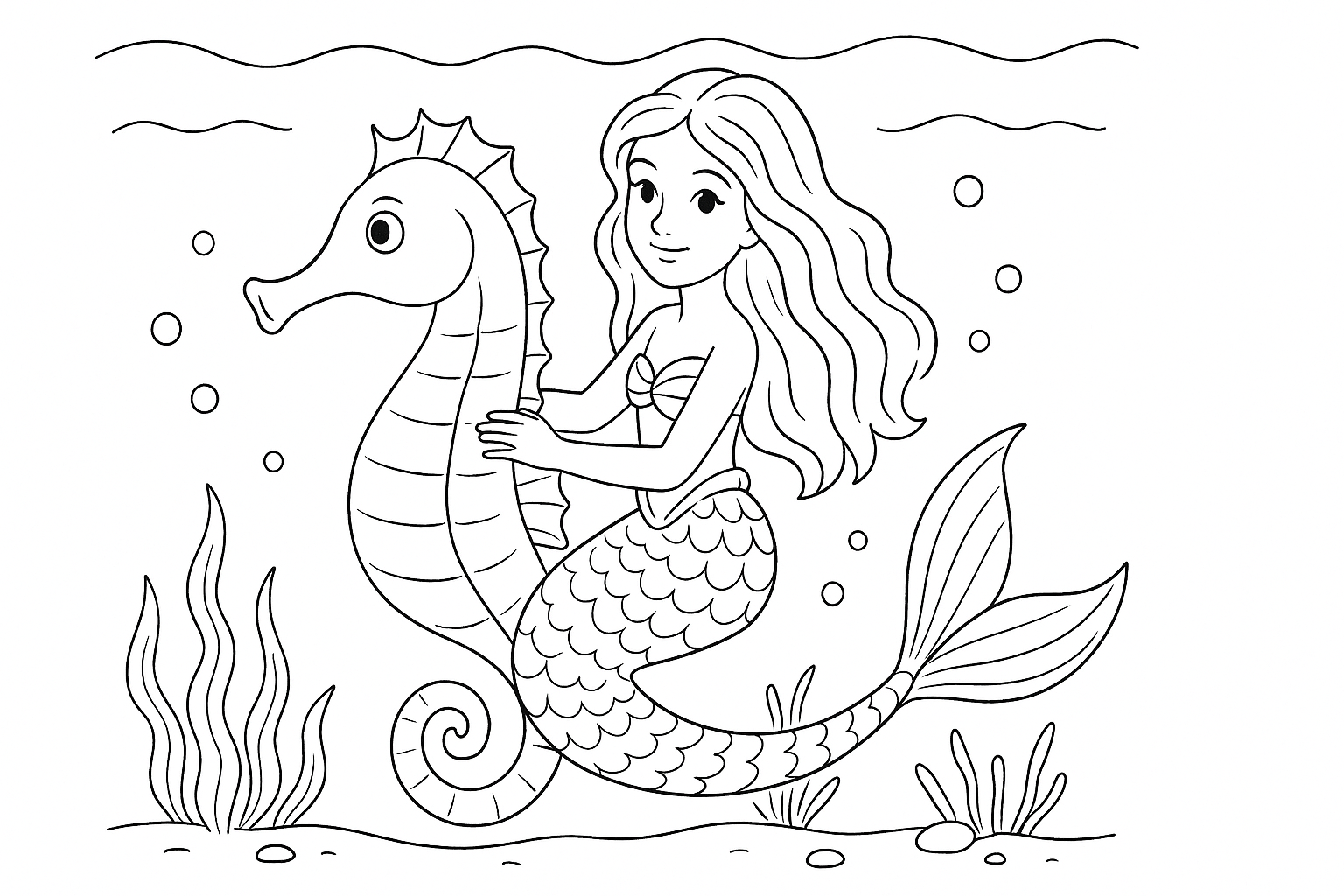 Sirena en caballito de mar – lámina para imprimir