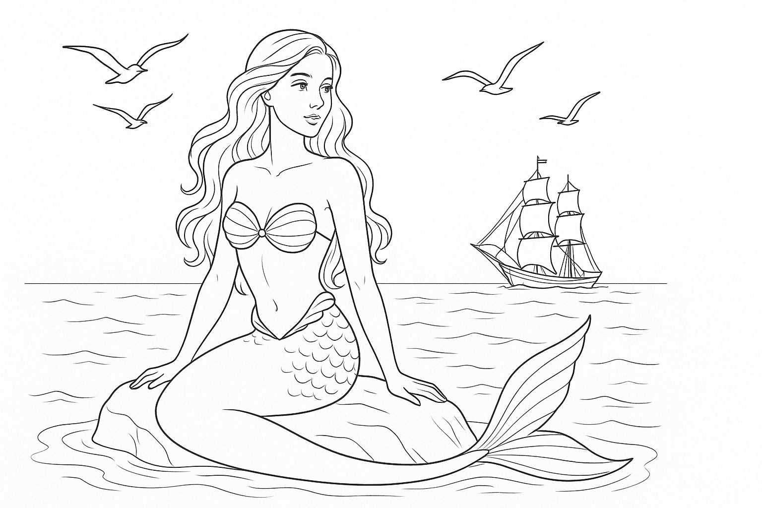 Sirena en una roca – para colorear gratis