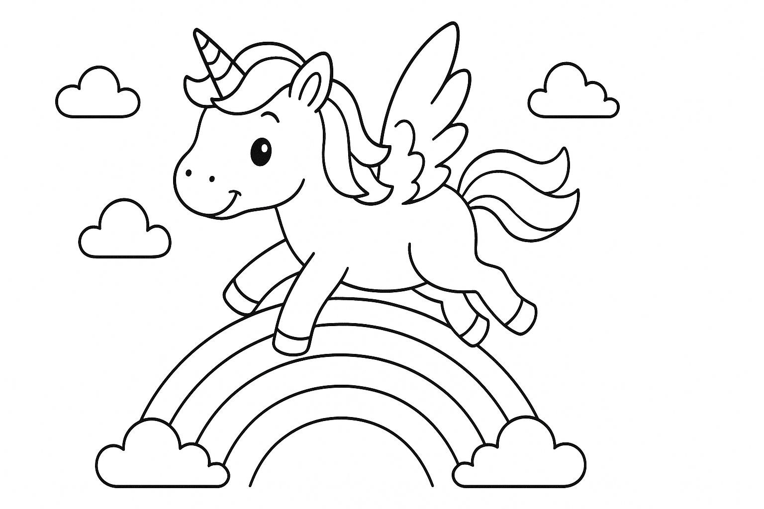 Unicornio volando sobre arcoíris