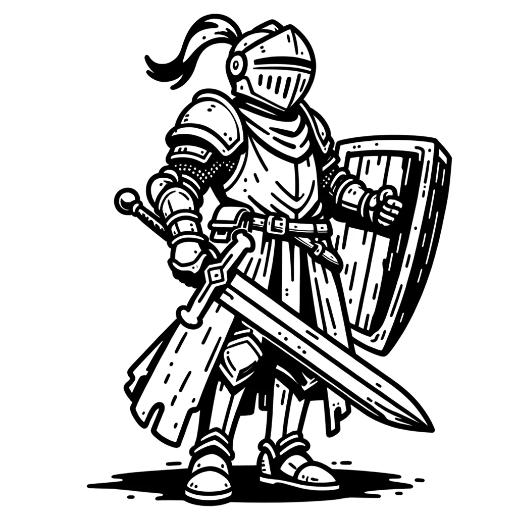 Valiente caballero con espada y escudo - La aventura espera
