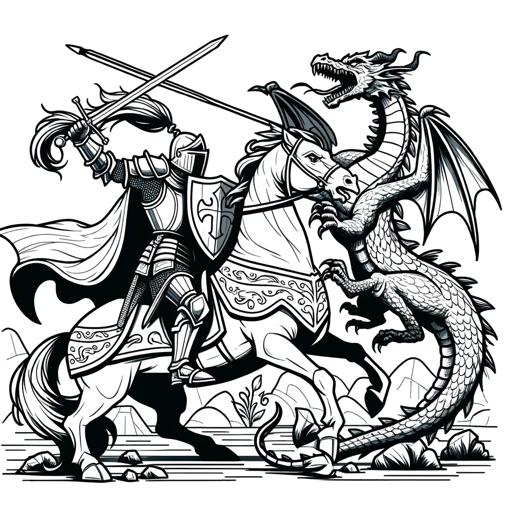 Valiente caballero lucha contra dragón - Experimenta la aventura