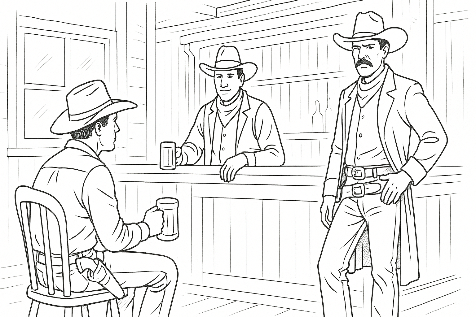 Vaquero en el salón del Oeste – página para colorear gratis