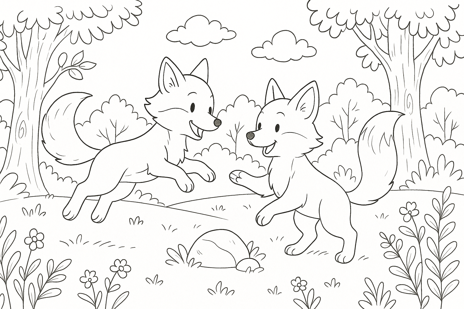 Zorritos jugando – página para colorear gratuita
