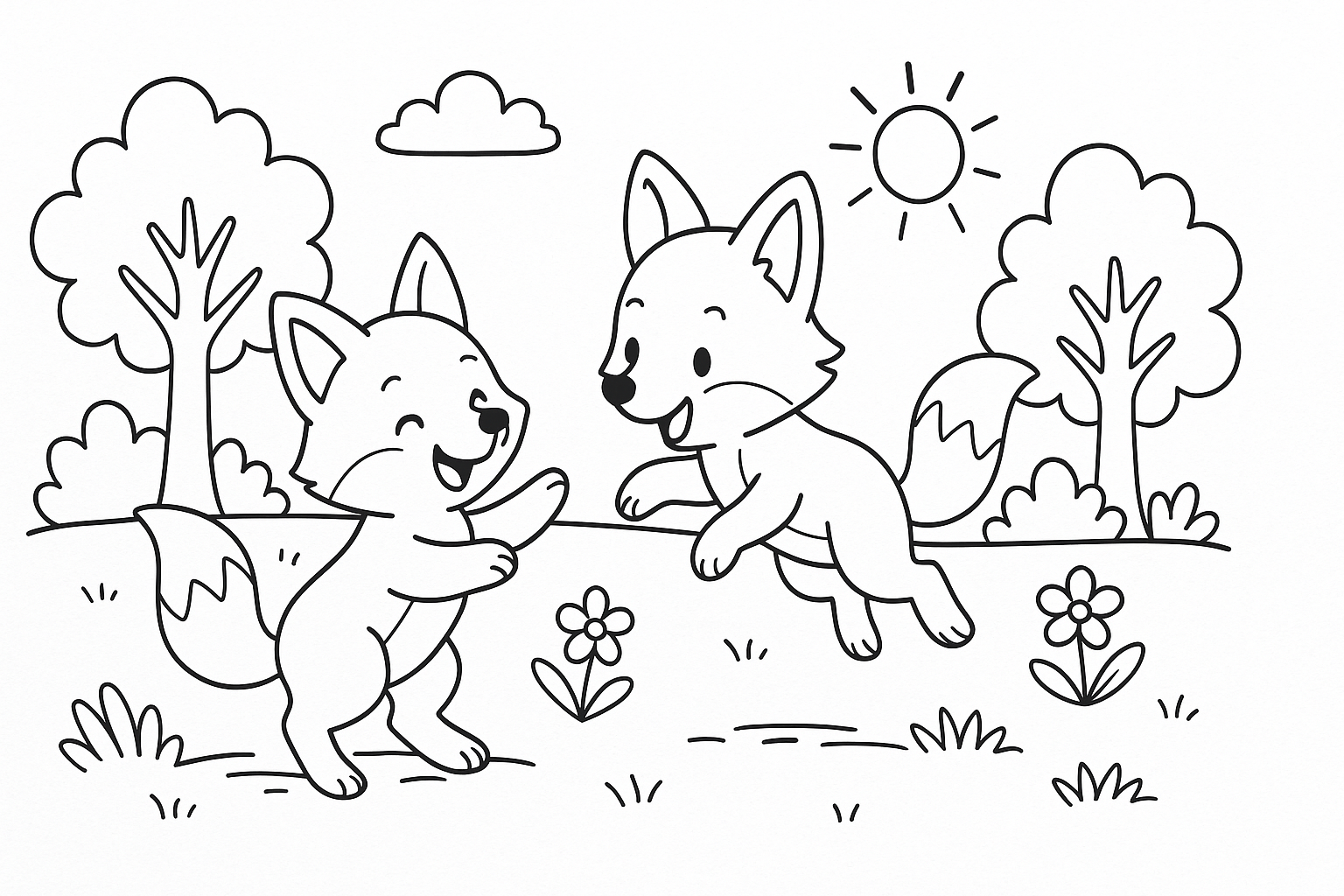 Zorros jugando – animales para colorear
