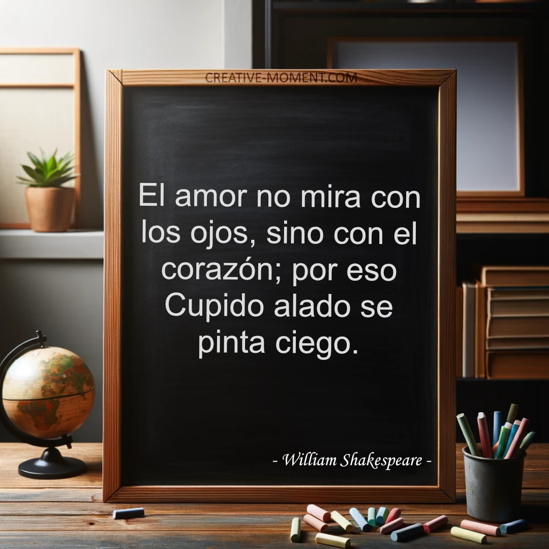 El amor no mira con los ojos, sino con el corazón; por eso Cupido alado se pinta ciego