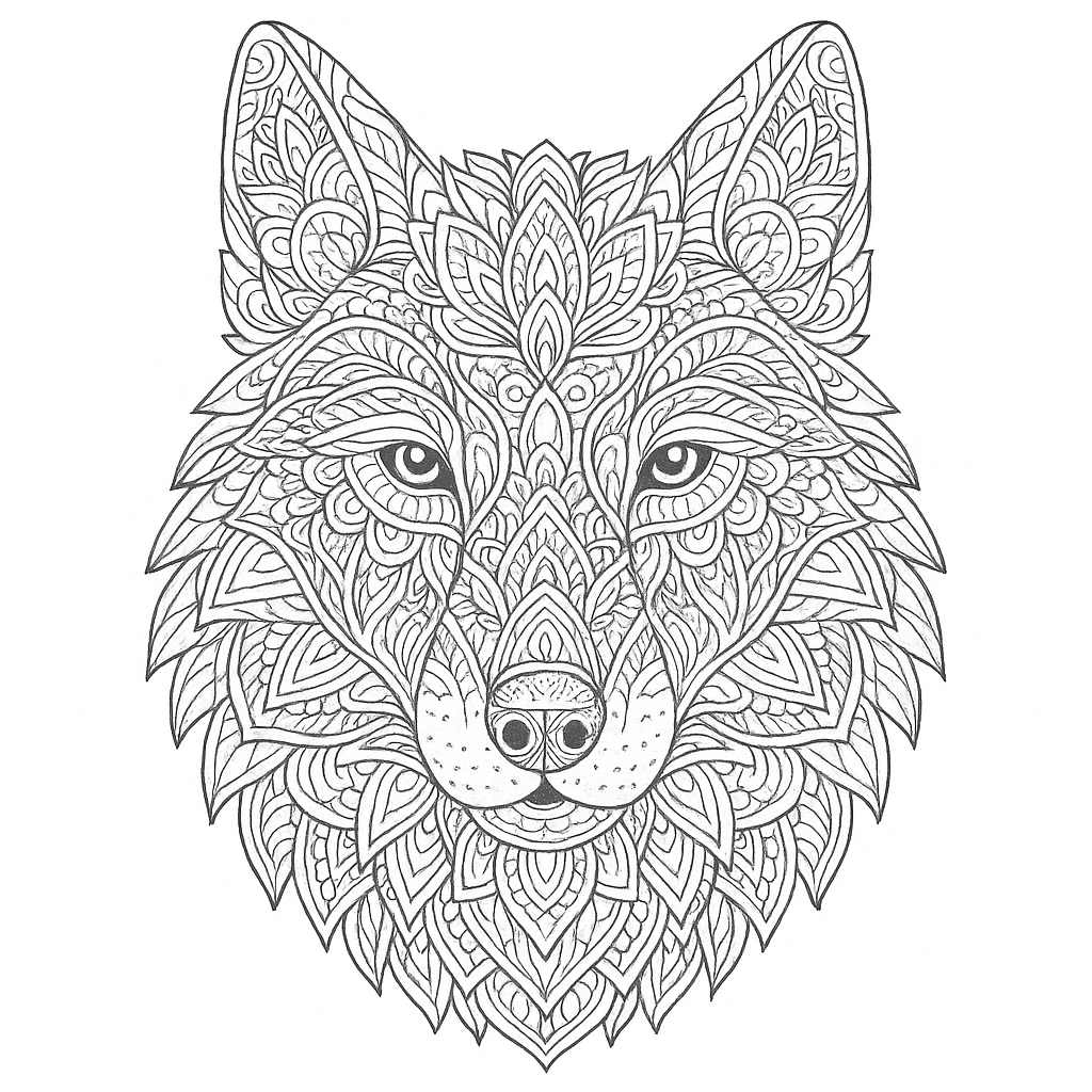 Cabeza de lobo con ornamentos mandala