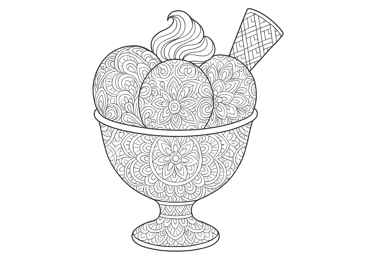 Dibujo detallado para colorear de copa de helado