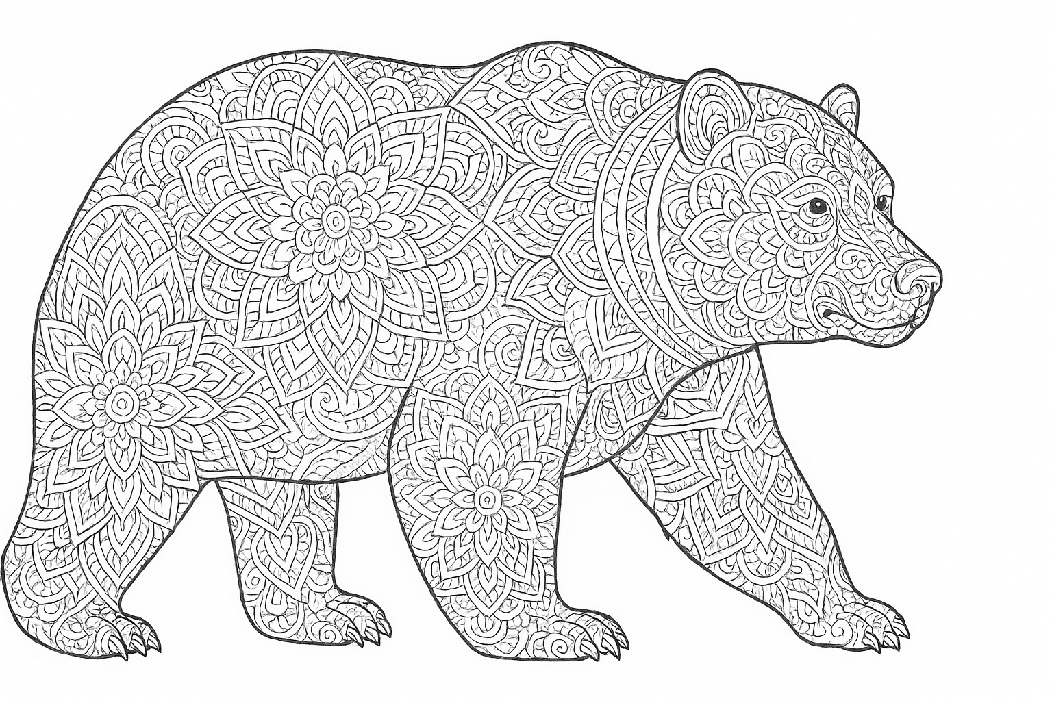 Dibujo para colorear de oso con patrones delicados