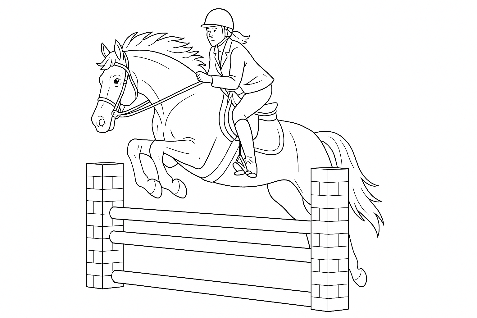 Cheval et cavalière sautant un oxer