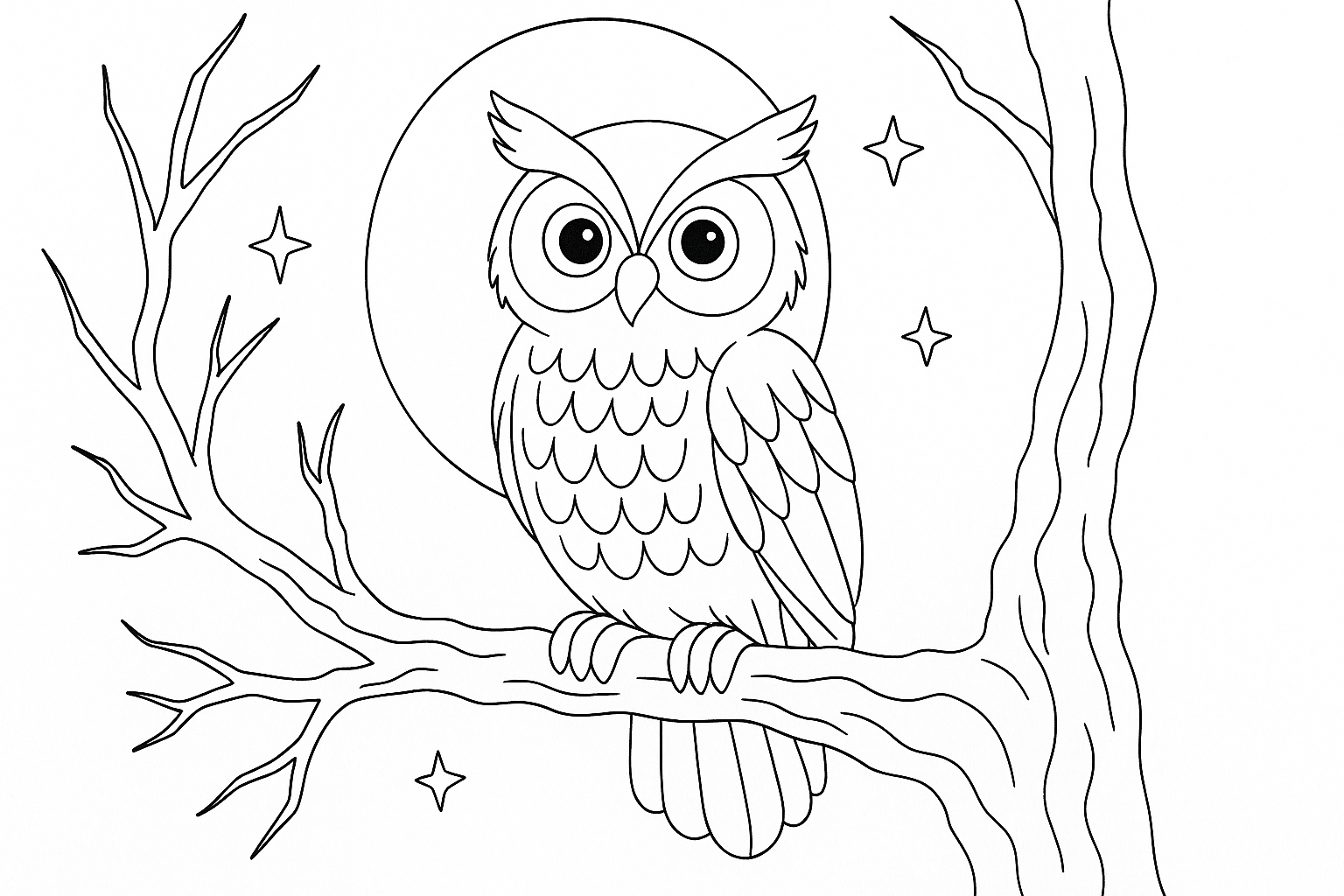 Chouette sur une branche au clair de lune