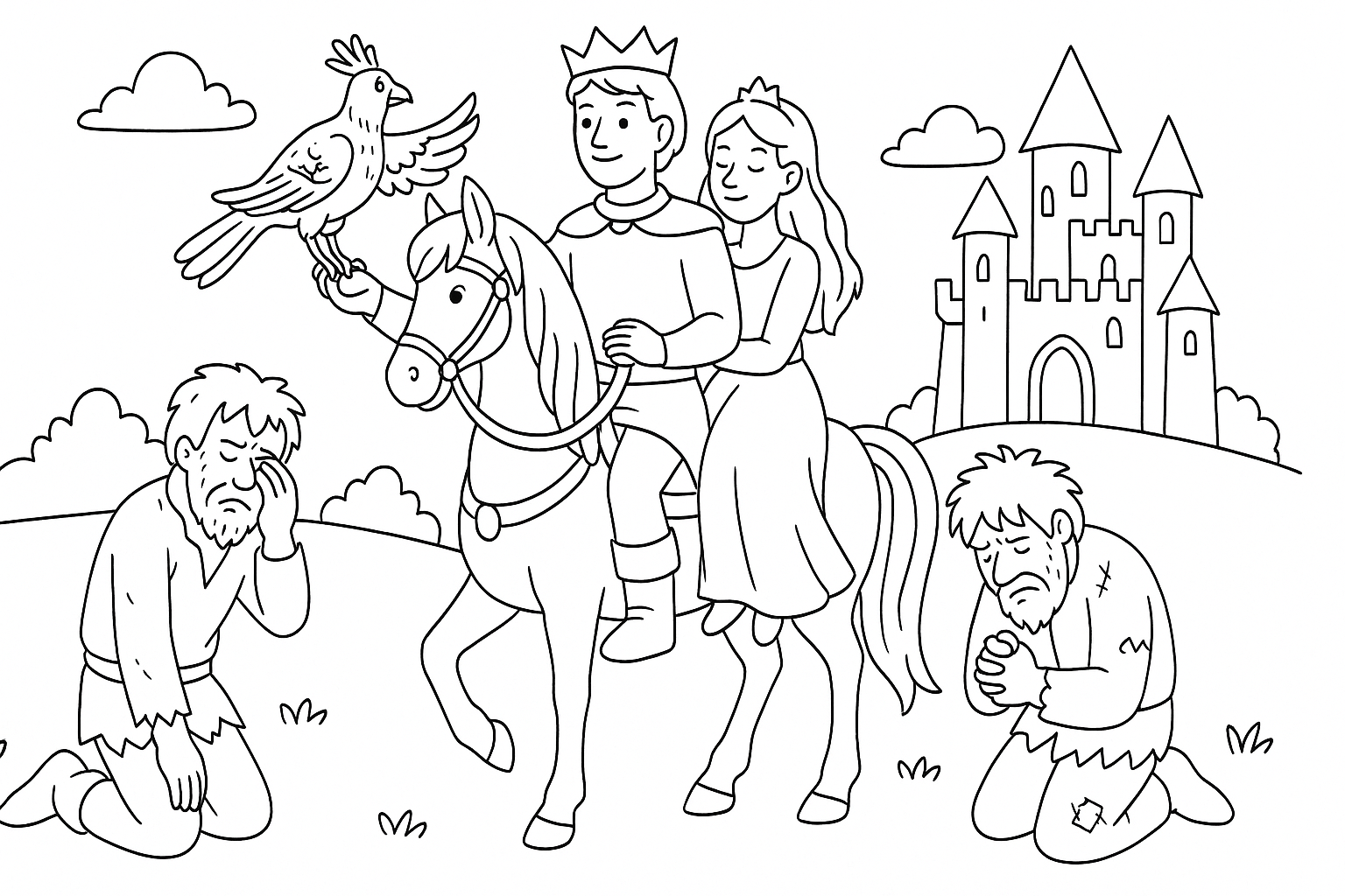 Coloriage L’Oiseau d’or – fin heureuse