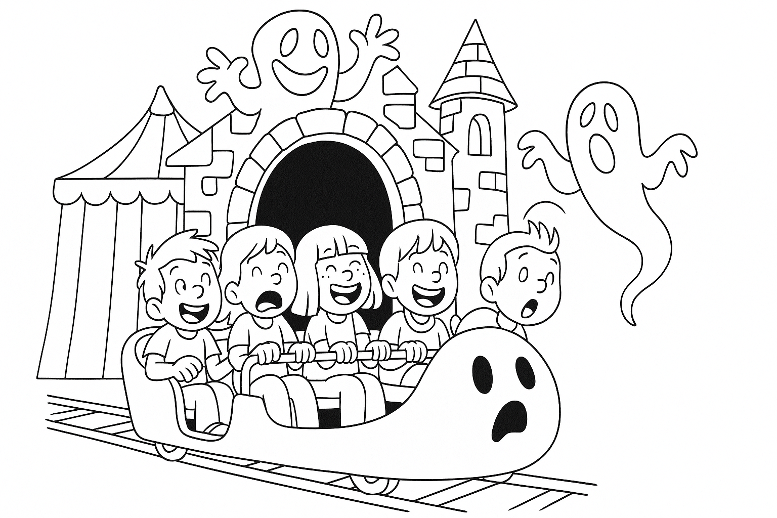 Coloriage train fantôme à imprimer – gratuit