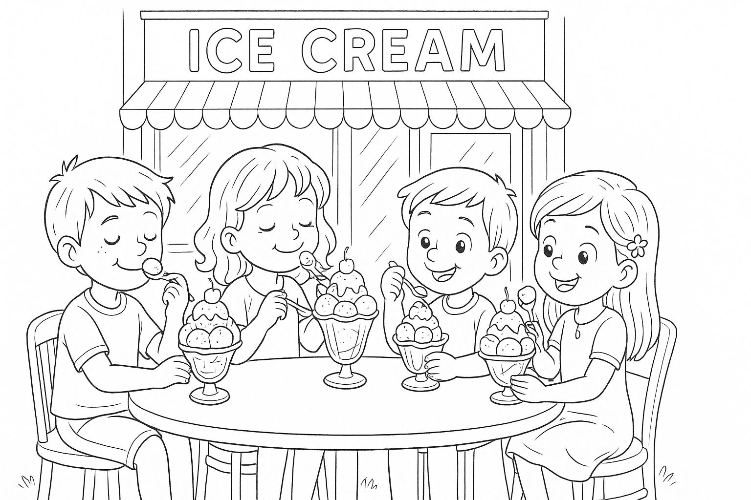 Enfants au glacier – coloriage