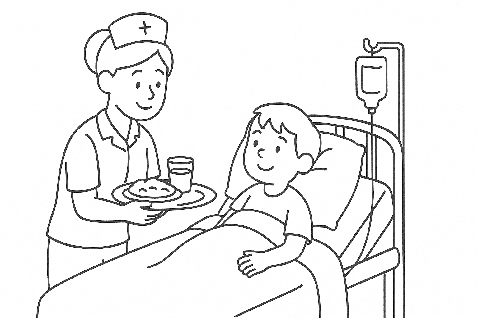 Infirmière apportant un repas à un enfant malade