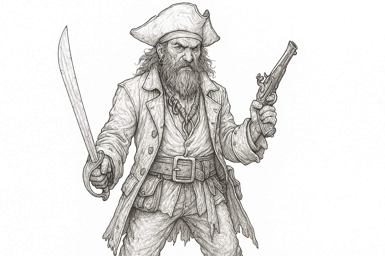 Pirate avec épée et pistolet – coloriage