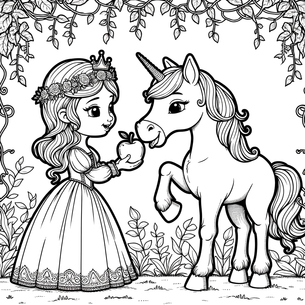 Princesse enchantée nourrit une licorne