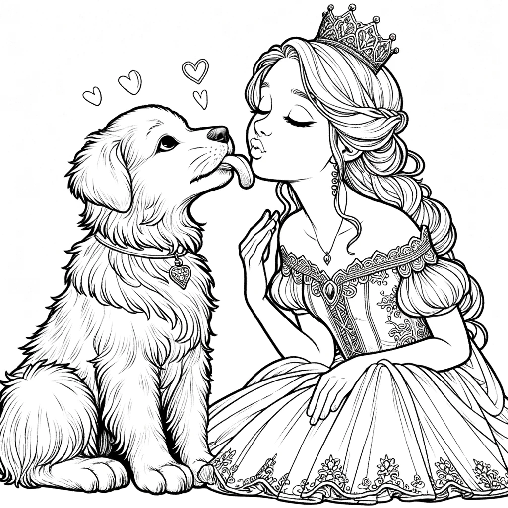 Un baiser affectueux du chien à la princesse