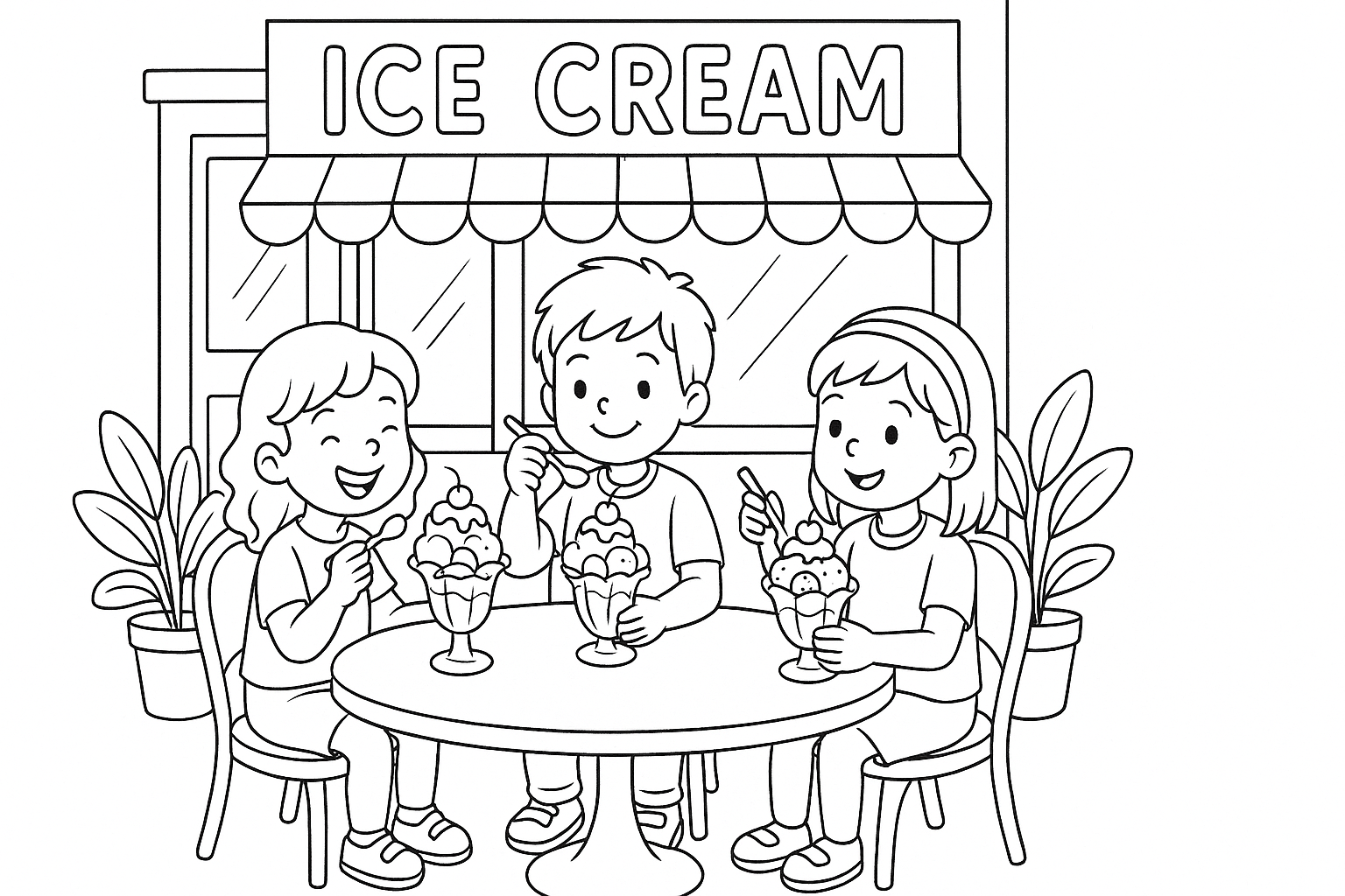 Bambini mangiano gelato – disegno estivo da colorare