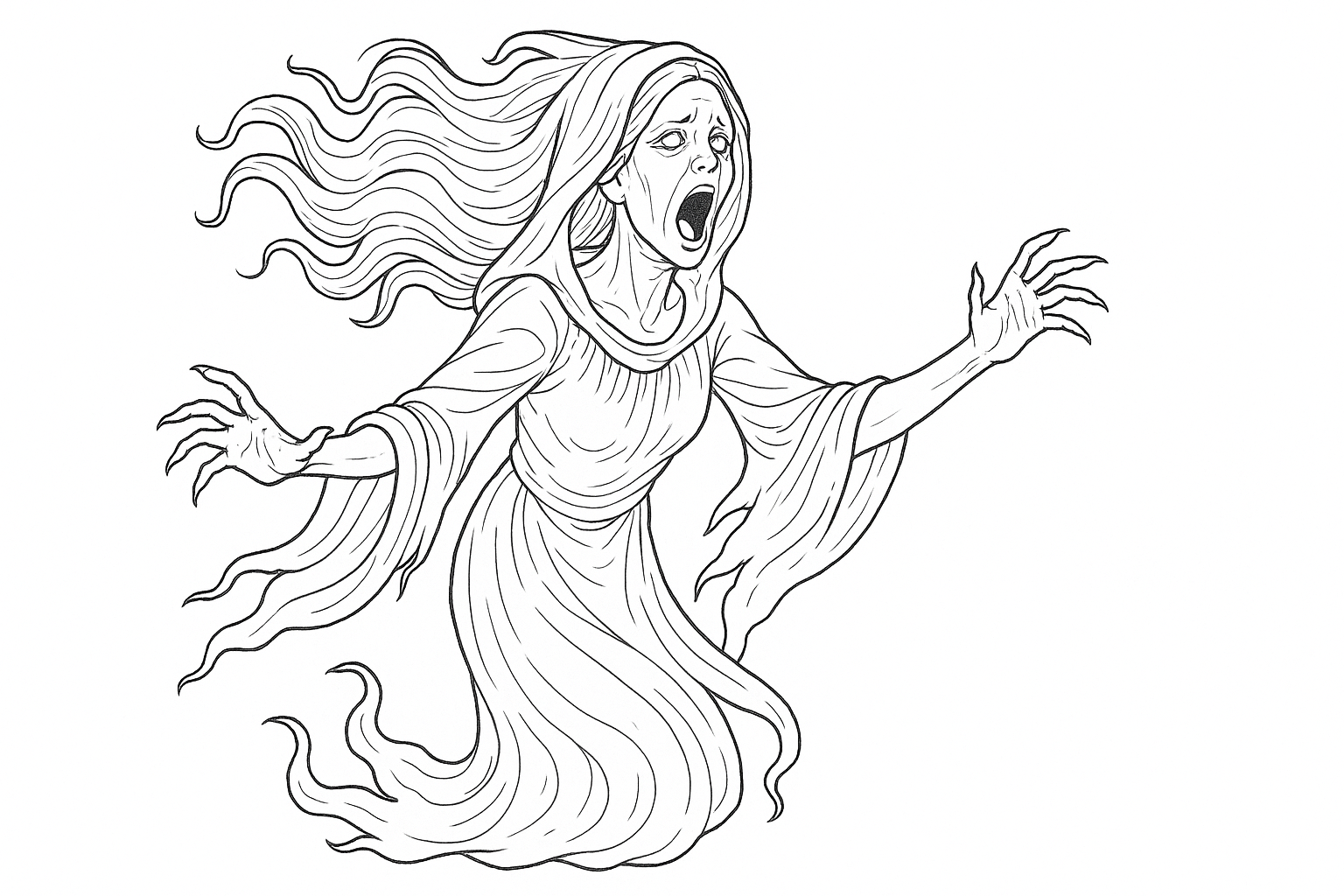 Banshee da colorare – PDF A4 gratuito da stampare