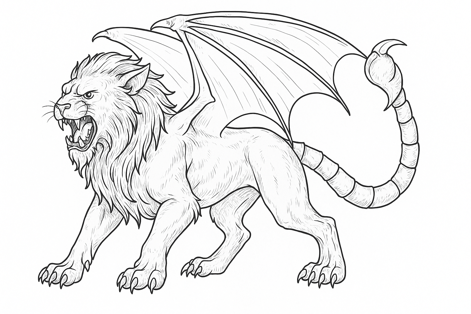 Disegno da colorare Manticora da scaricare – Modello PDF per bambini