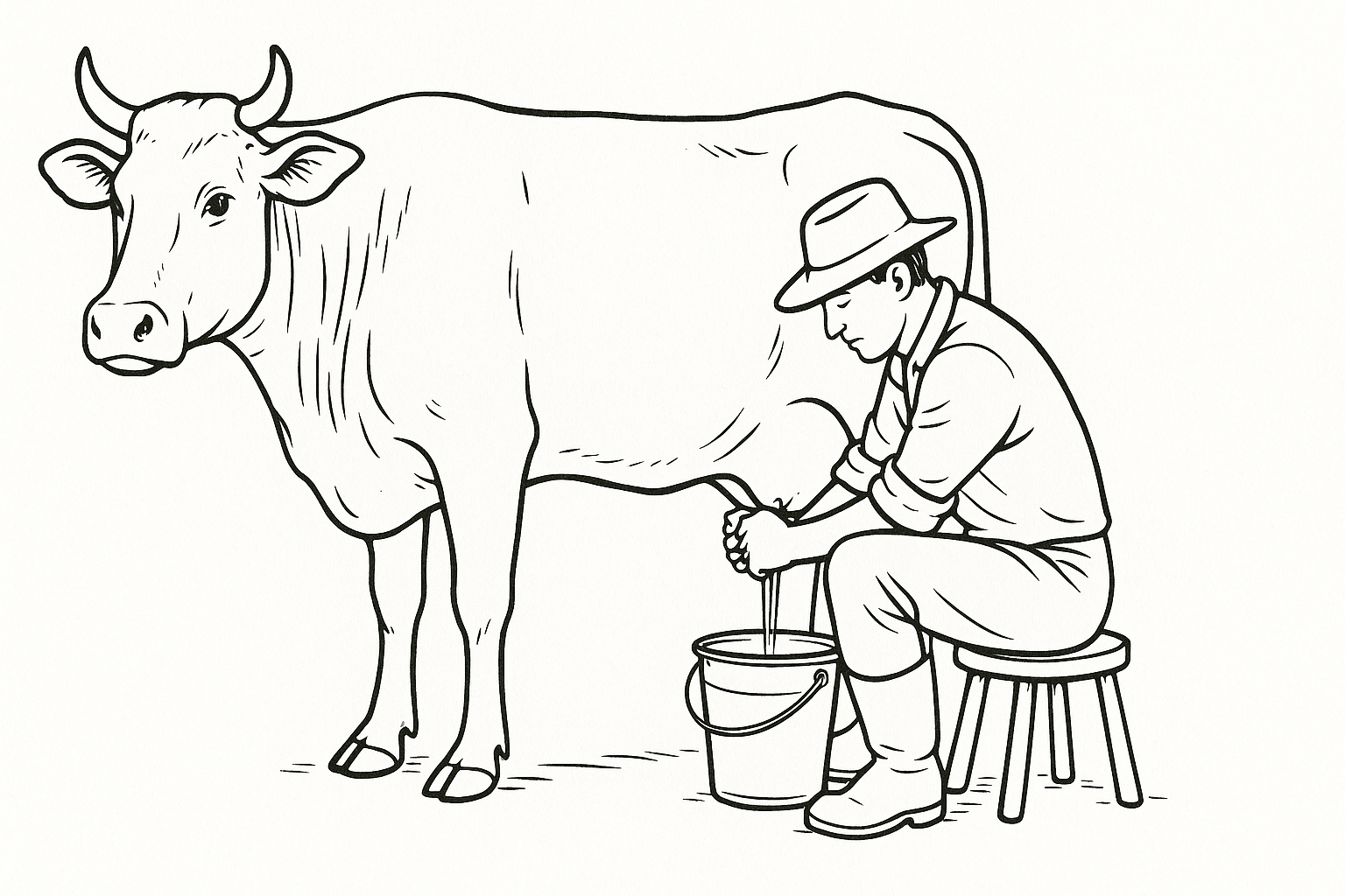 Disegno da colorare mucca alla mungitura – PDF gratis