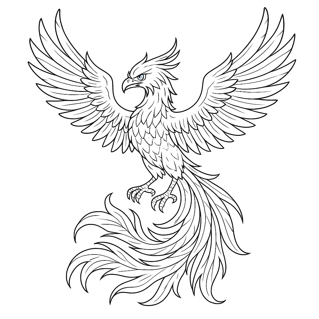 Fenice con coda a forma di fiamma