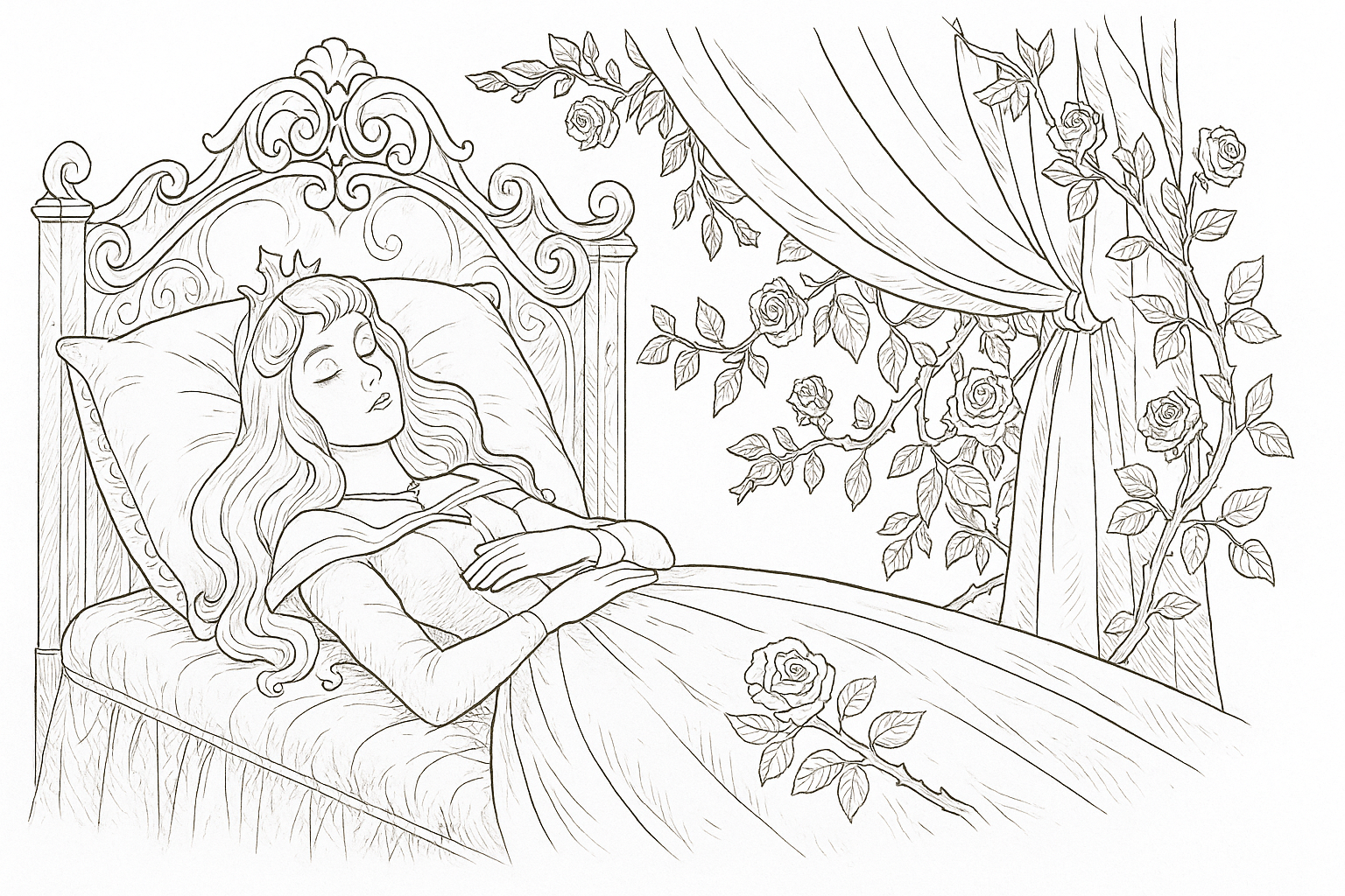 La Bella Addormentata nel letto reale – disegno gratuito