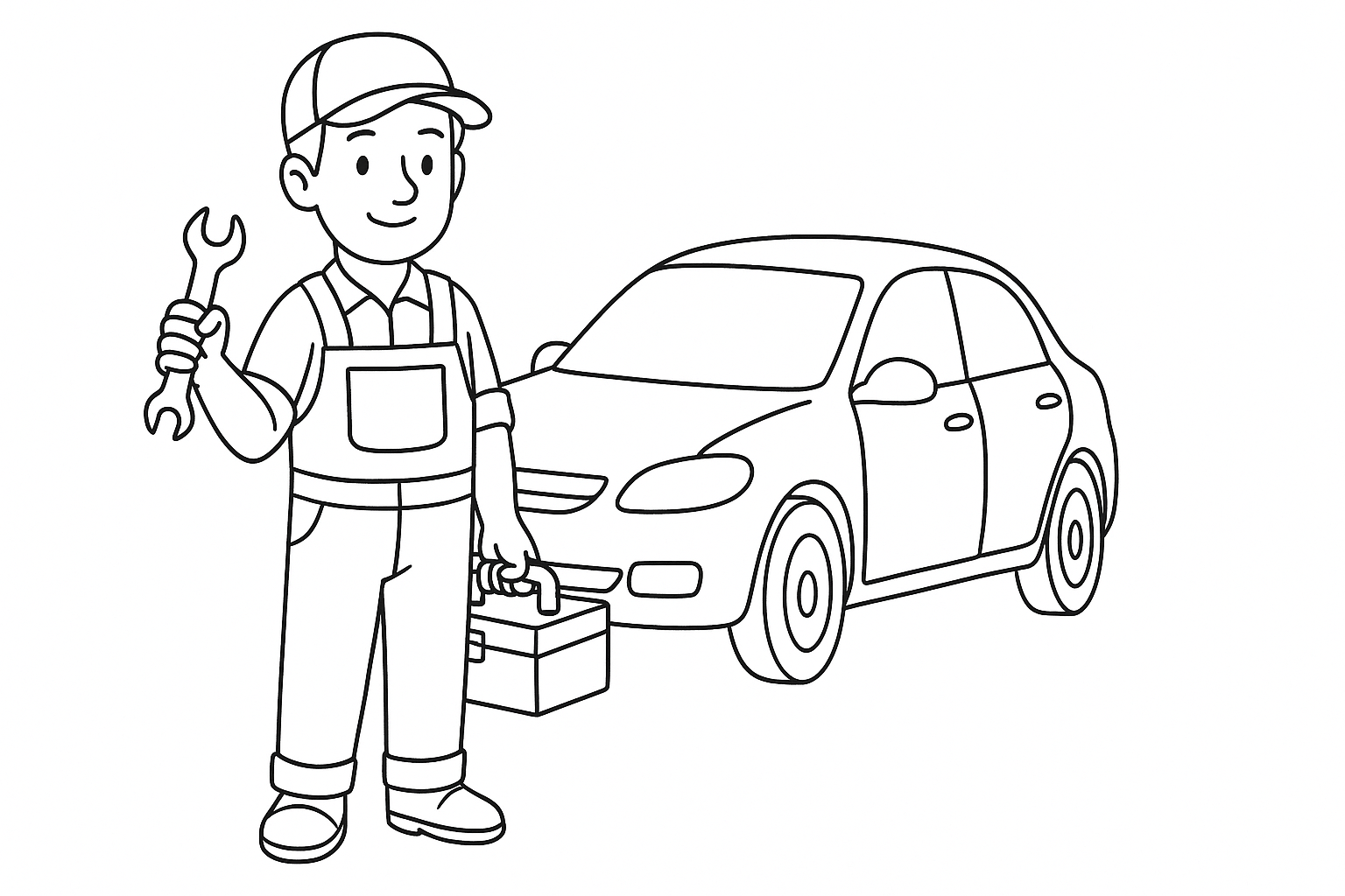 Meccanico auto con macchina e attrezzi