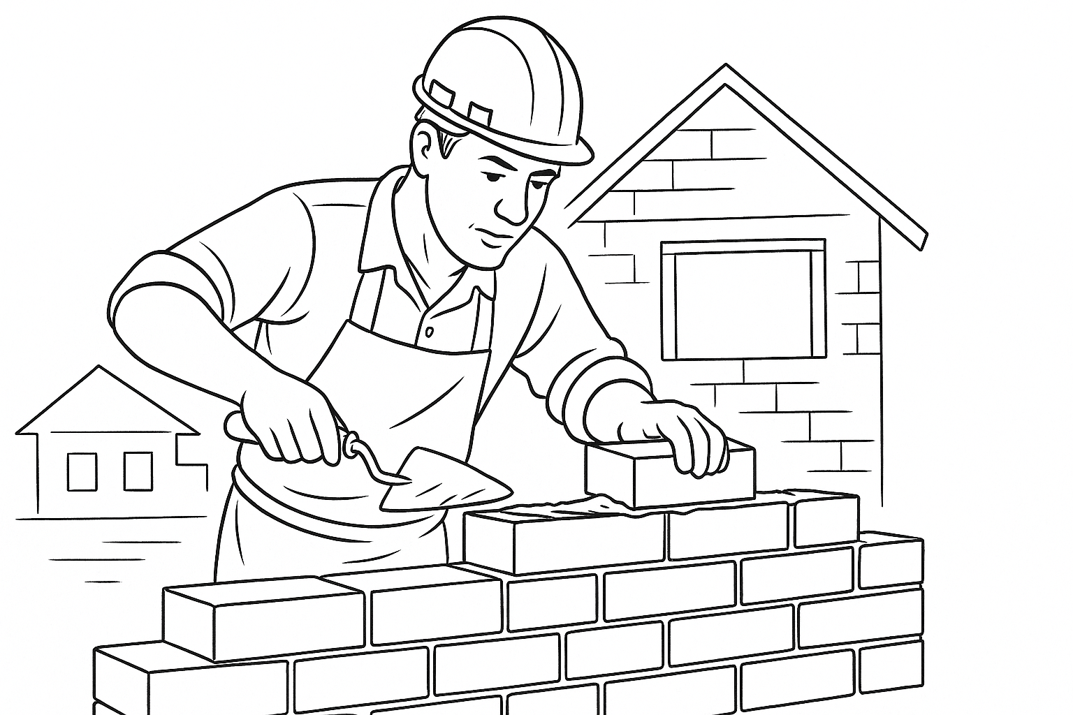 Muratore che costruisce un muro con mattoni