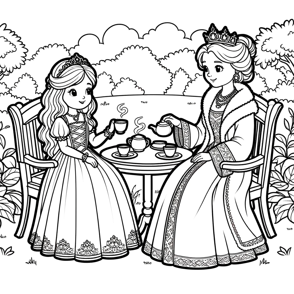 Ora del tè nel giardino con la principessa e la regina