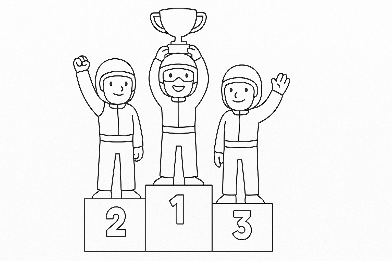 Piloti da corsa con trofeo sul podio