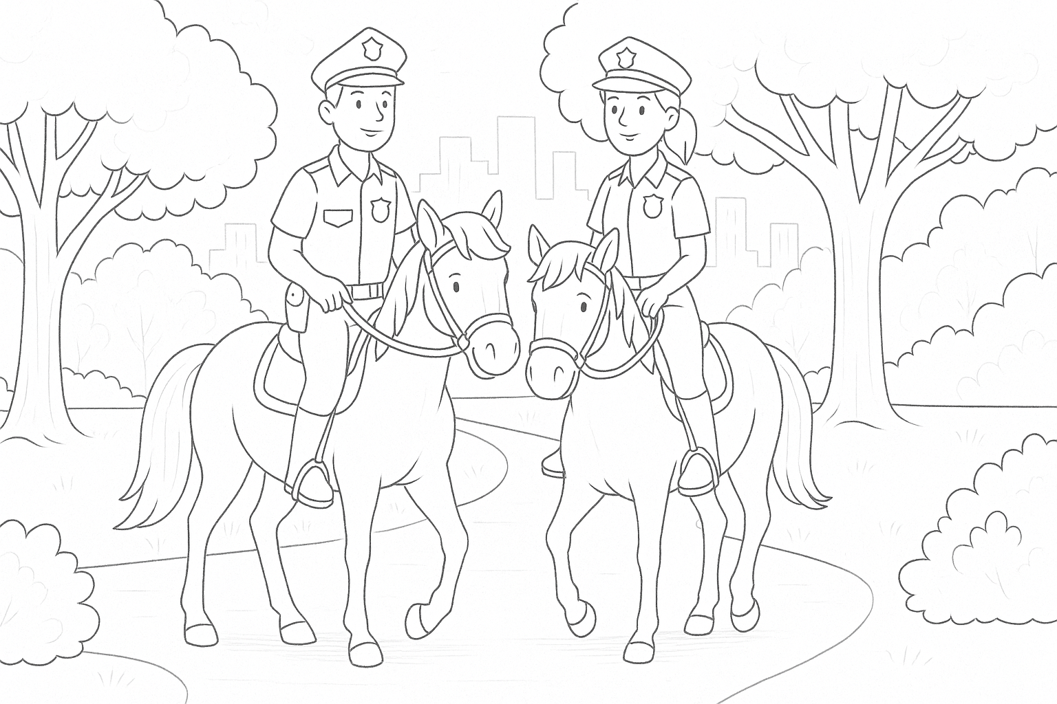 Polizia a cavallo nel parco