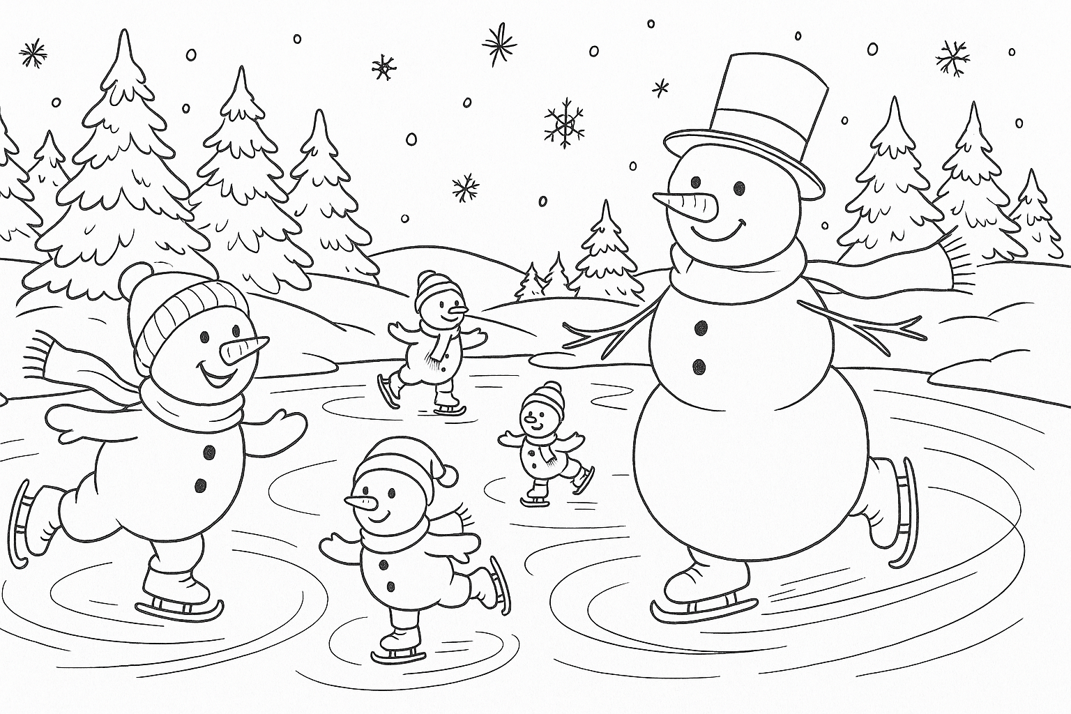 Pupazzo di neve – disegno da colorare allegro per bambini
